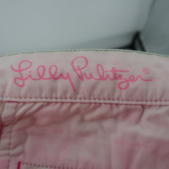Lilly Pulitzer Pink White Elephant Scalloped Shorts Size 10 - Picture 2 of 9